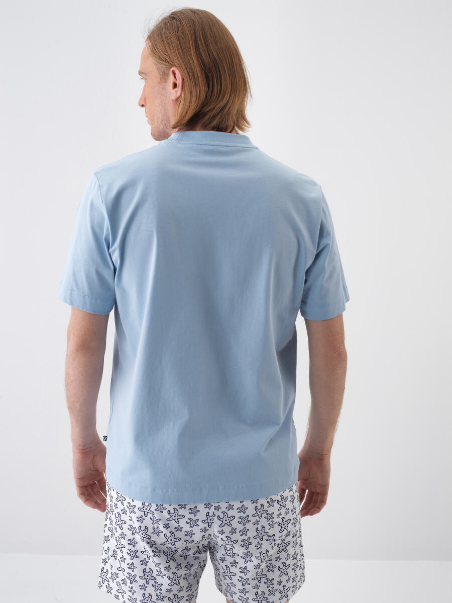 Blue Regular Fit Cotton T-Shirt - 4