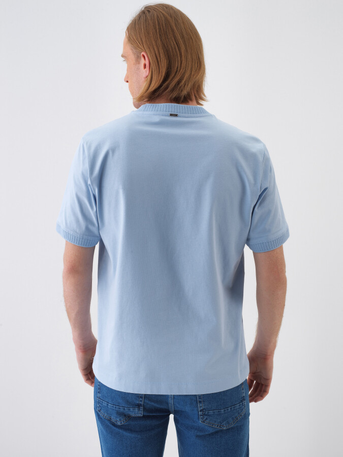 Blue Regular Fit Cotton T-Shirt - 4