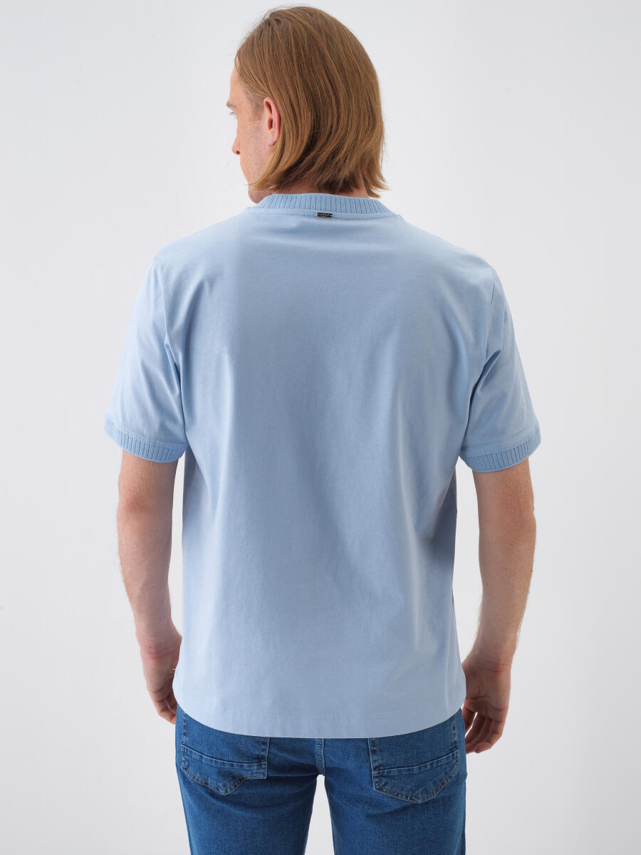 Blue Regular Fit Cotton T-Shirt - 4