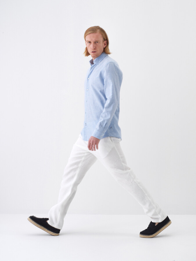 Blue Regular Fit Linen Shirt - 3