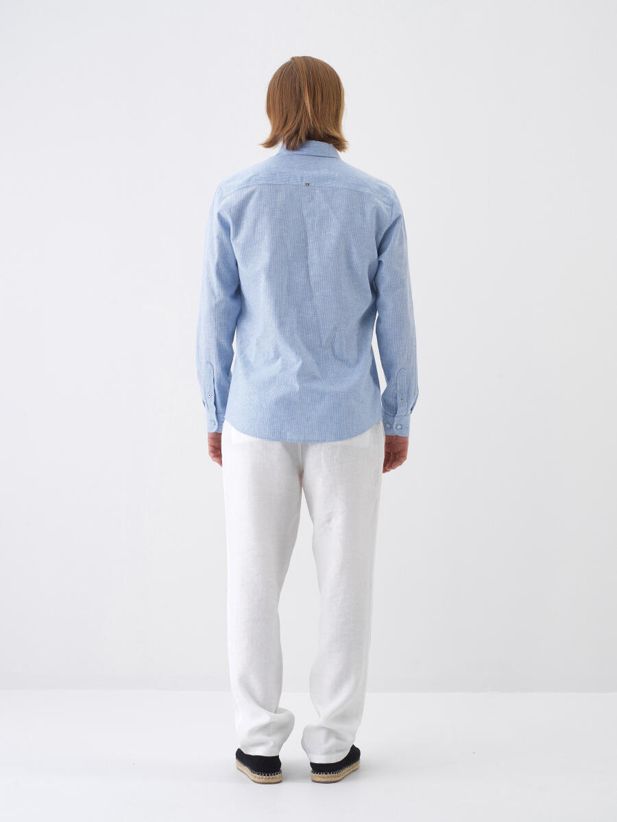 Blue Regular Fit Linen Shirt - 5