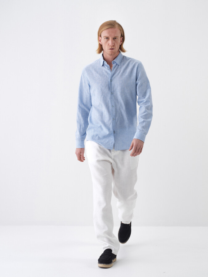 Blue Regular Fit Linen Shirt (1)