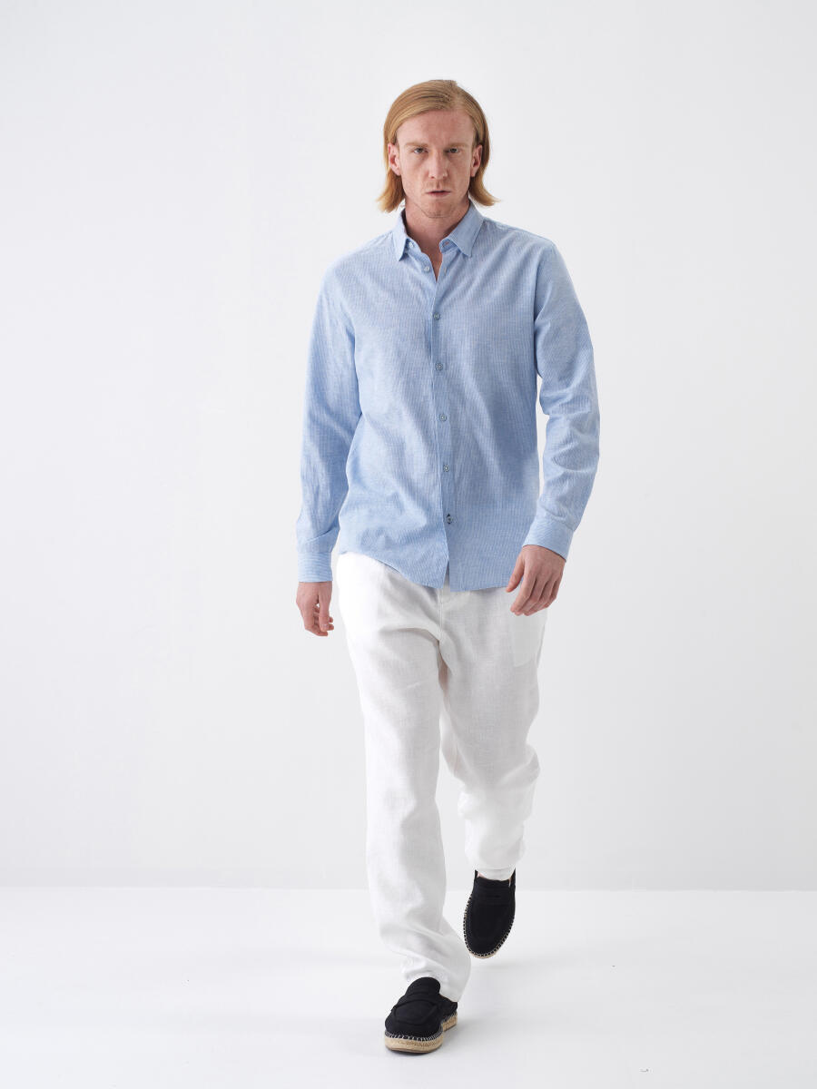 Blue Regular Fit Linen Shirt - 2
