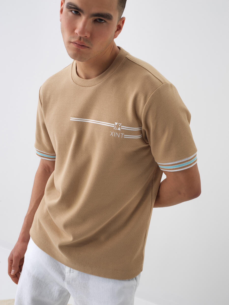 Camel Regular Fit Cotton T-Shirt - 1