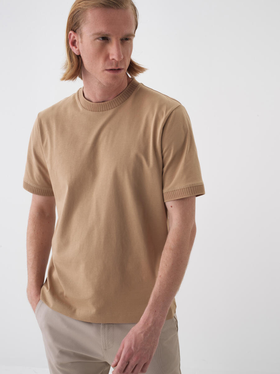 Camel Regular Fit Cotton T-Shirt - 1