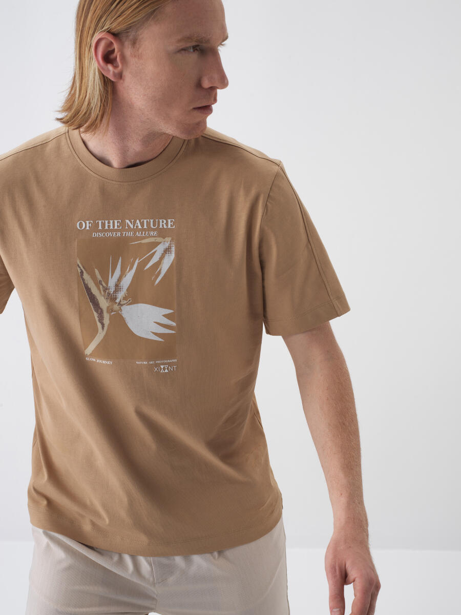 Camel Regular Fit Cotton T-Shirt - 1