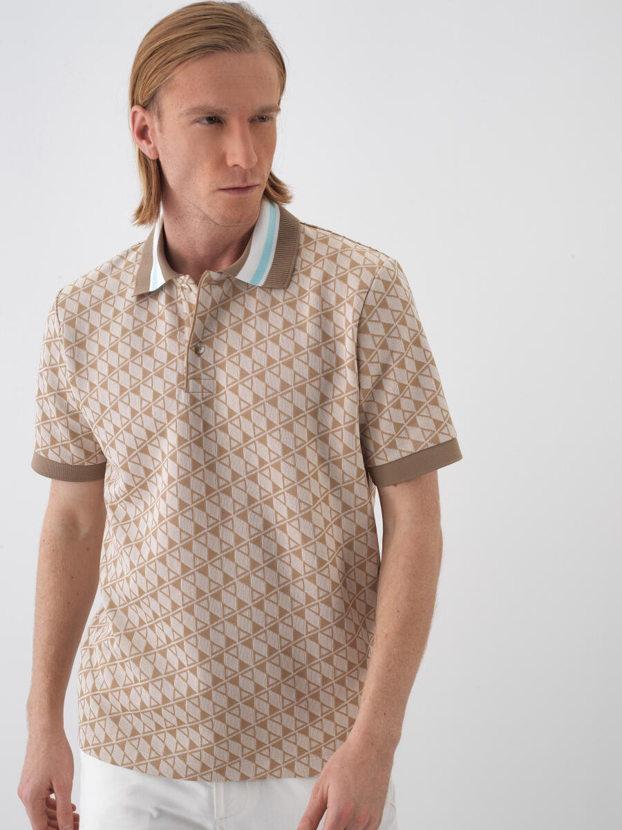 Camel Regular Fit Cotton T-Shirt - 1