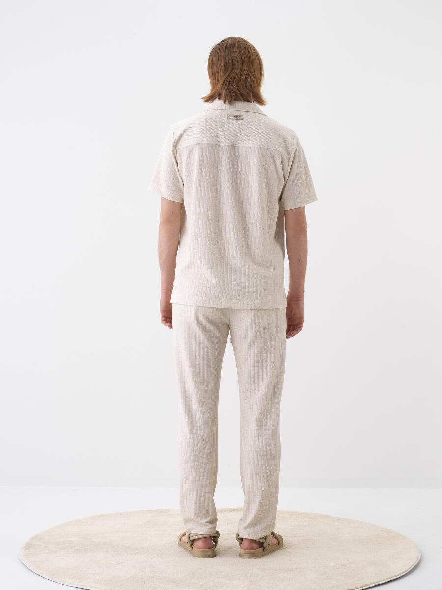 Natural Regular Fit Linen T-Shirt - 4