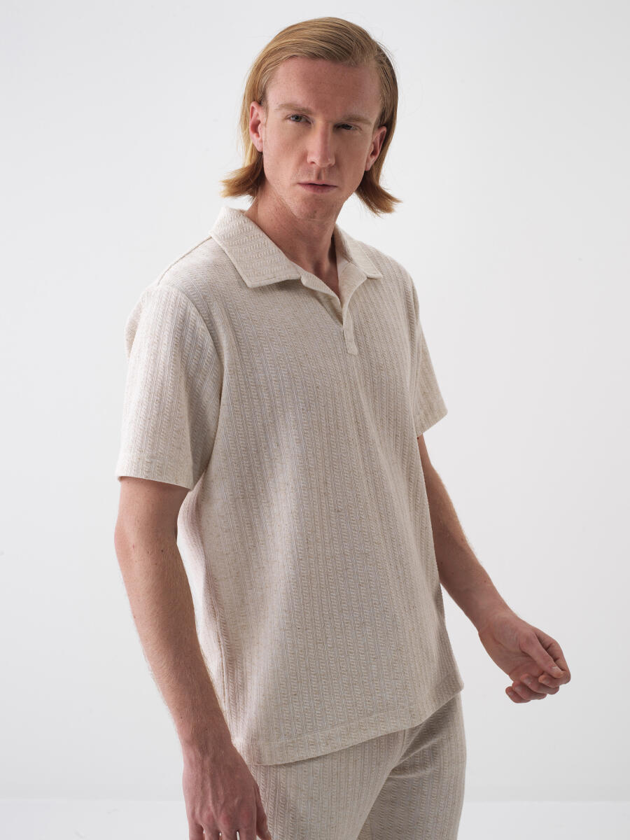 Natural Regular Fit Linen T-Shirt - 1
