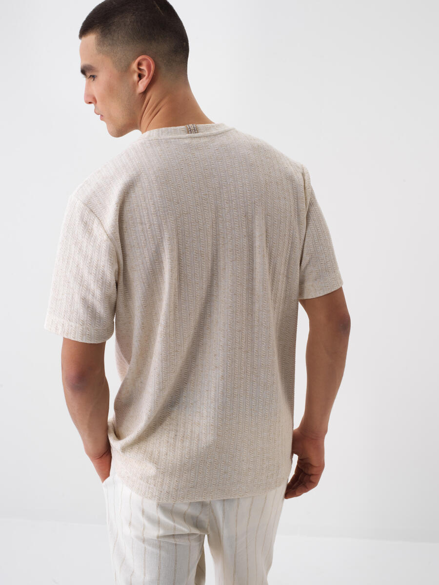 Natural Regular Fit Linen T-Shirt - 4