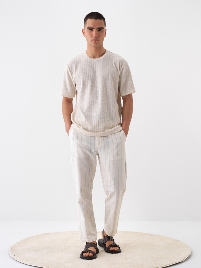 Natural Regular Fit Linen T-Shirt (1)