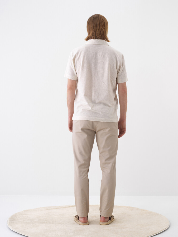 Natural Regular Fit Linen T-Shirt - 5