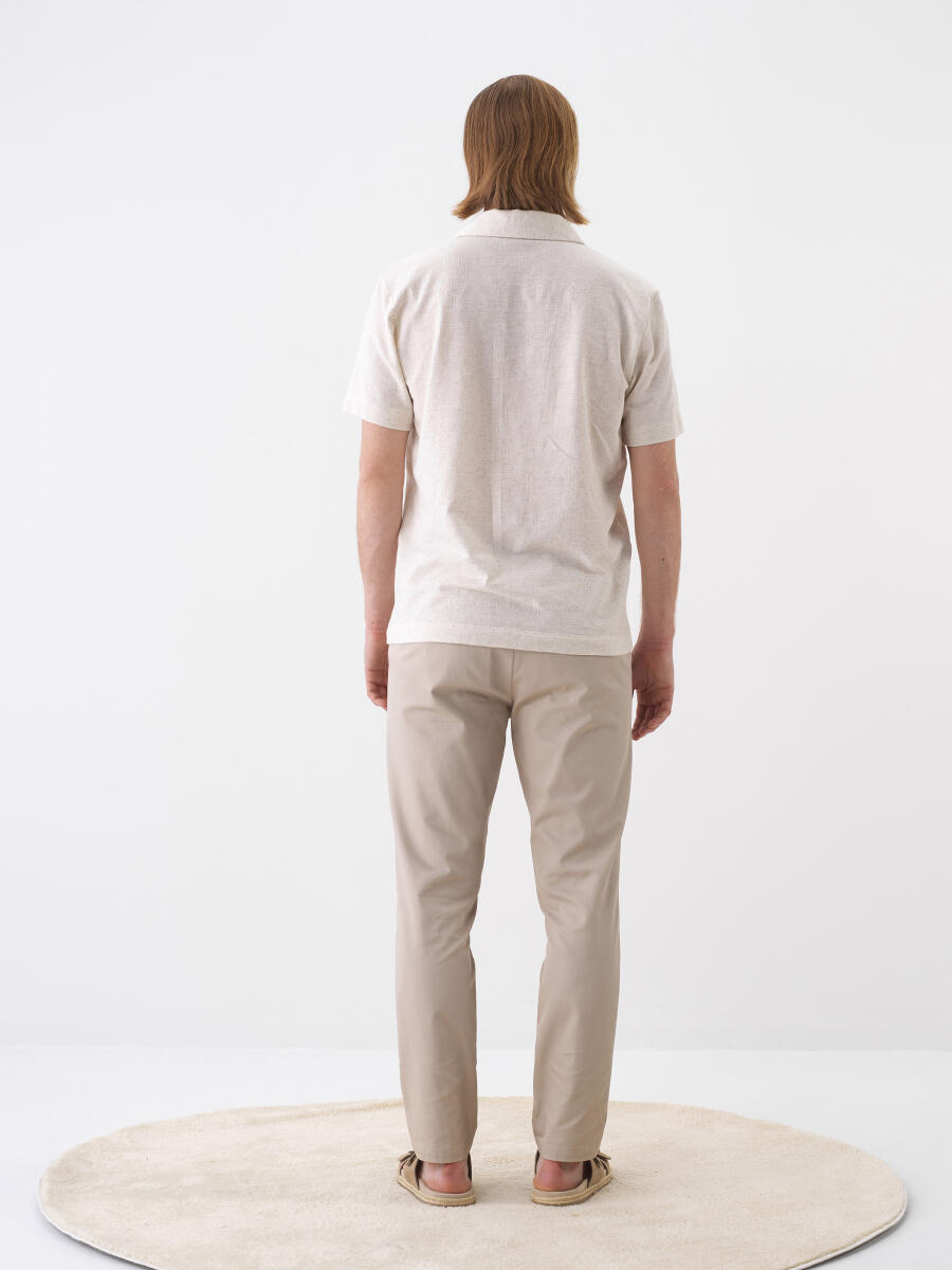 Natural Regular Fit Linen T-Shirt - 5