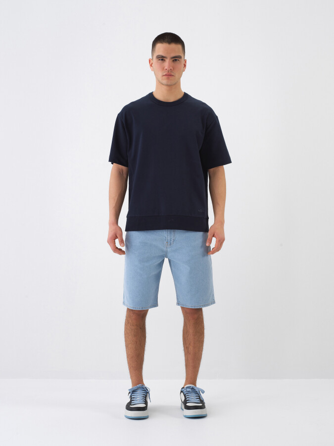 Navy Blue Oversize Cotton T-Shirt - 2