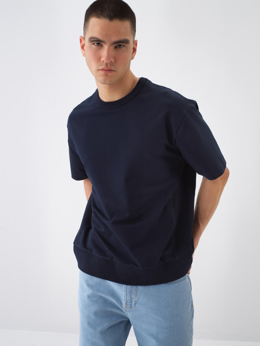 Navy Blue Oversize Cotton T-Shirt - 1
