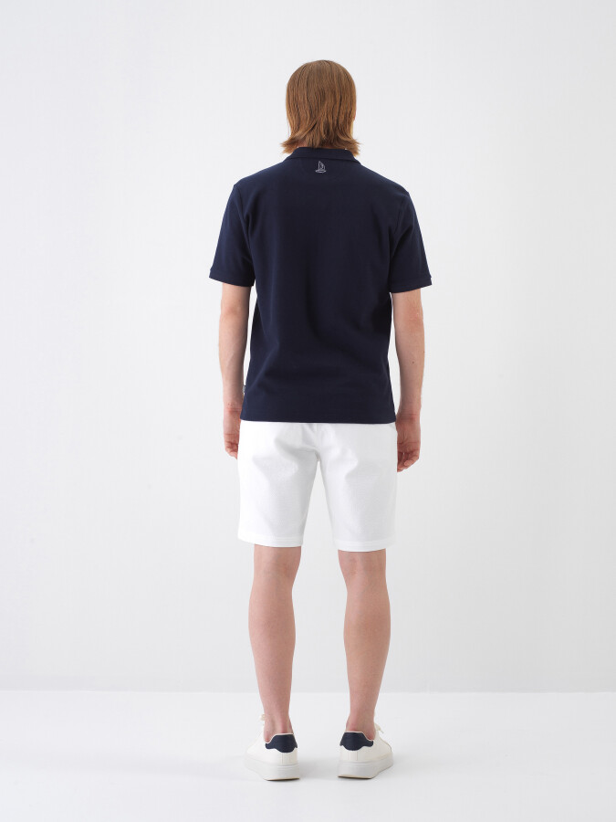 Navy Blue Regular Fit Cotton T-Shirt - 5
