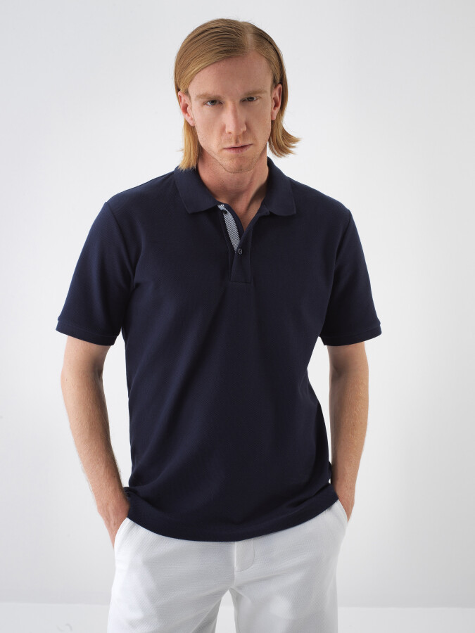 Navy Blue Regular Fit Cotton T-Shirt - 1