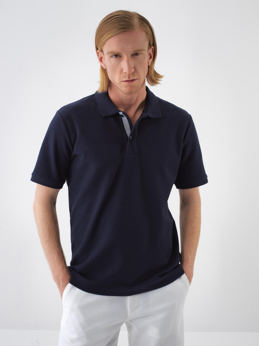 Navy Blue Regular Fit Cotton T-Shirt - 1