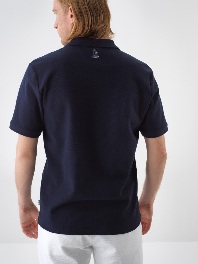 Navy Blue Regular Fit Cotton T-Shirt - 4