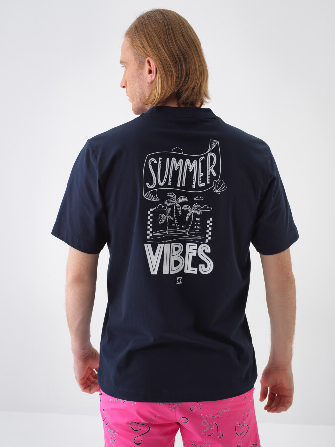 Navy Blue Regular Fit Cotton T-Shirt - 4