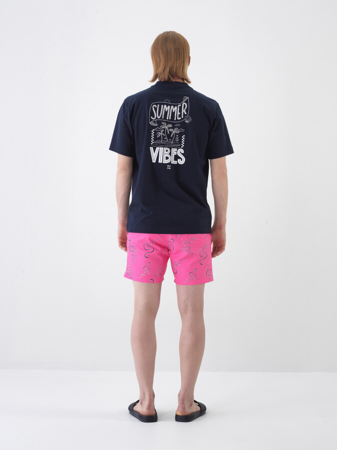 Navy Blue Regular Fit Cotton T-Shirt - 5