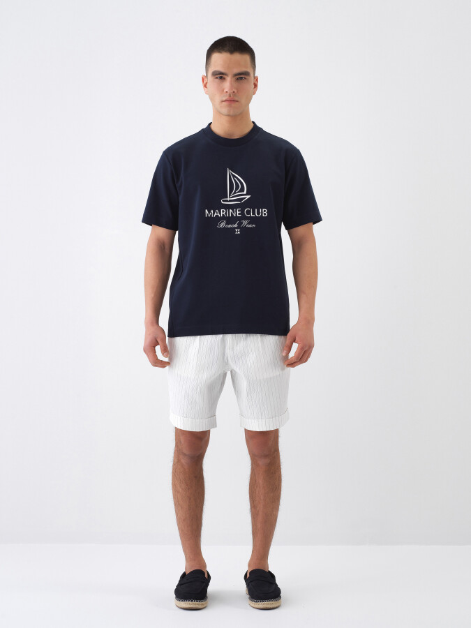 Navy Blue Regular Fit Cotton T-Shirt - 2
