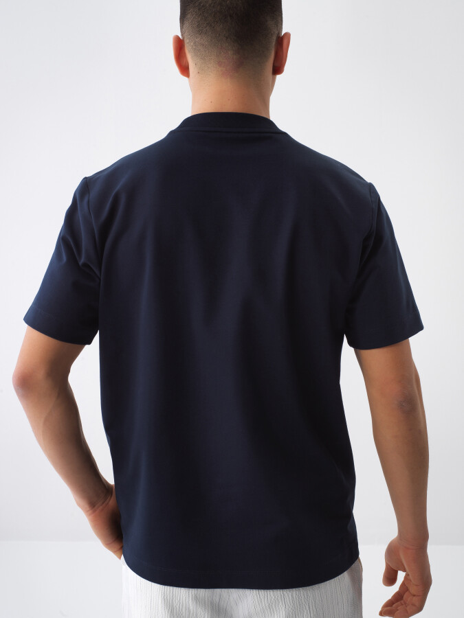 Navy Blue Regular Fit Cotton T-Shirt - 4