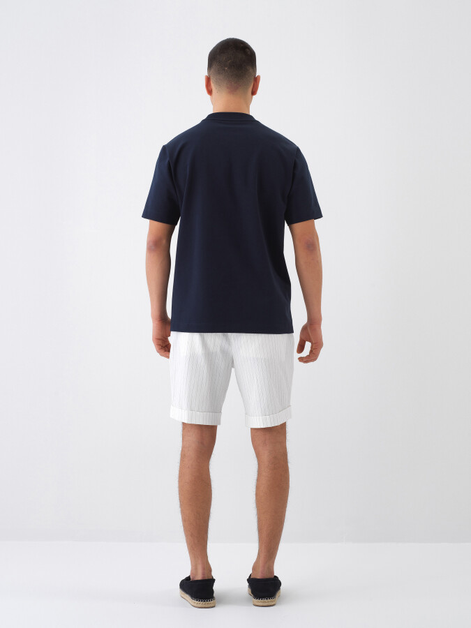 Navy Blue Regular Fit Cotton T-Shirt - 5
