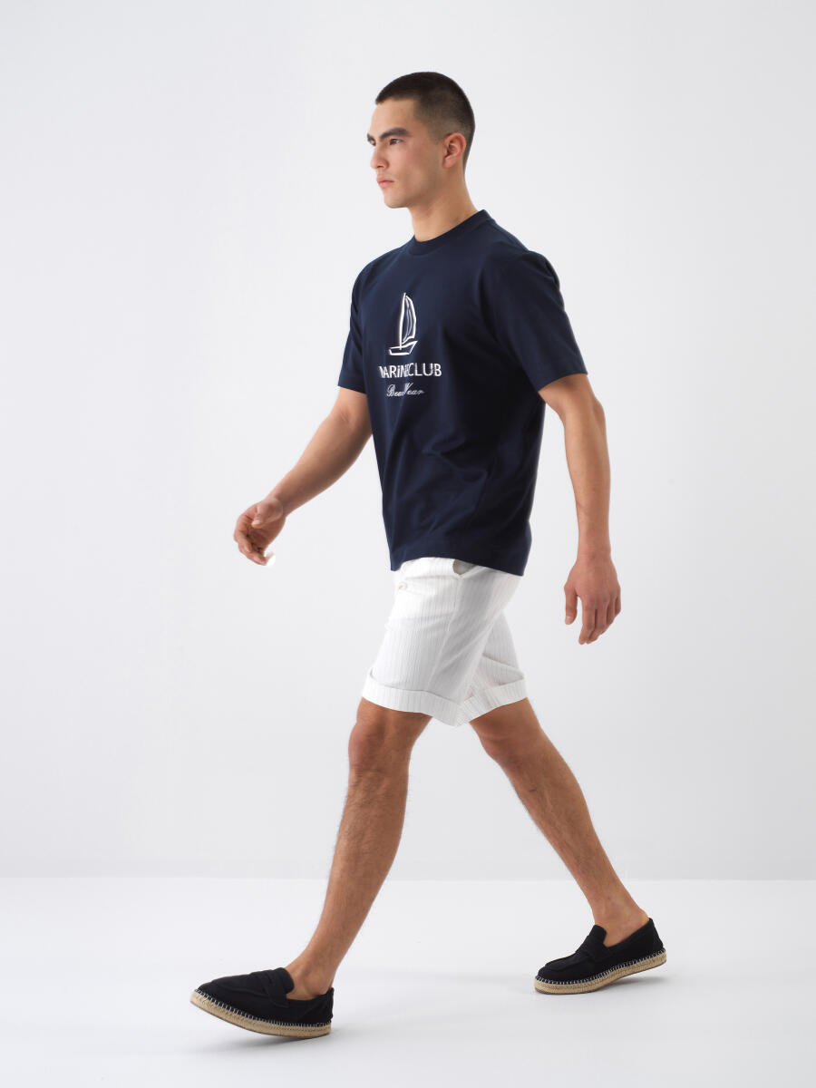 Navy Blue Regular Fit Cotton T-Shirt - 3