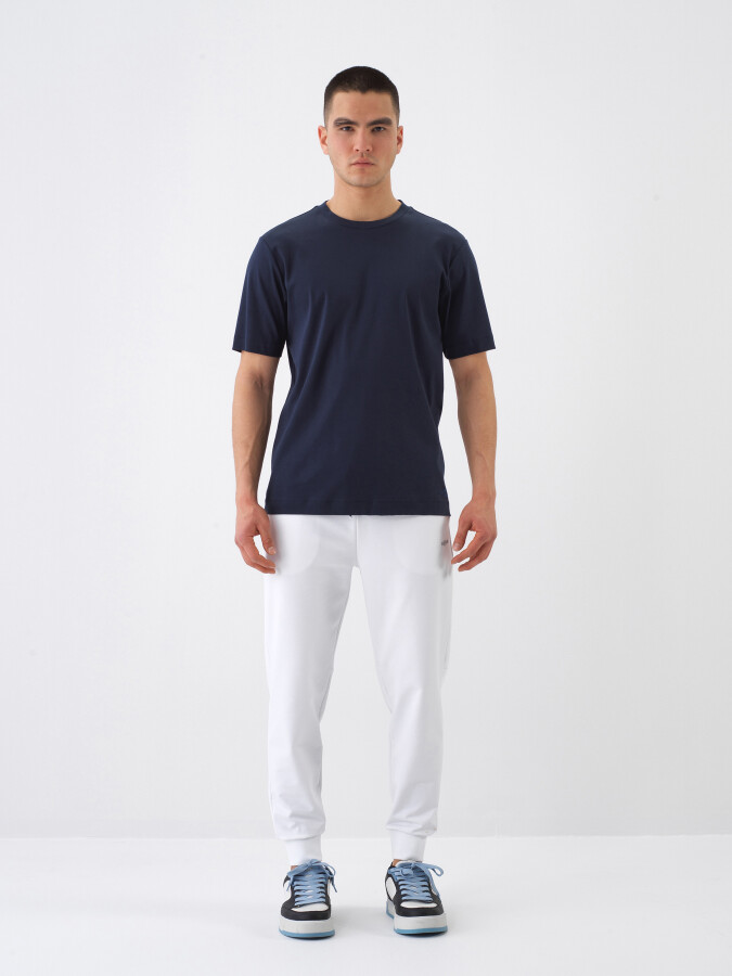 Navy Blue Regular Fit Cotton T-Shirt - 2
