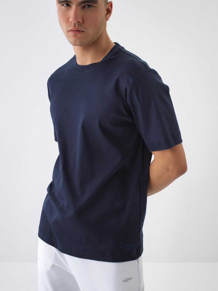 Navy Blue Regular Fit Cotton T-Shirt - 1