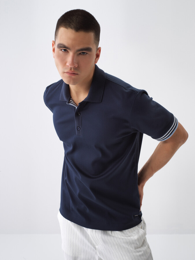 Navy Blue Regular Fit Cotton T-Shirt