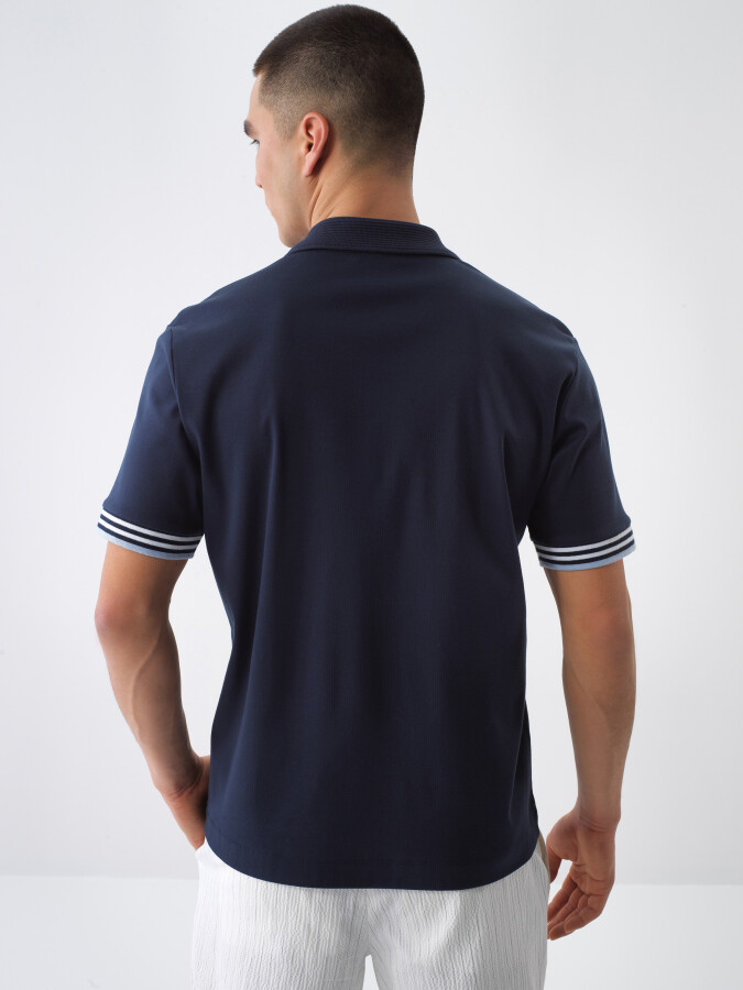 Navy Blue Regular Fit Cotton T-Shirt - 4