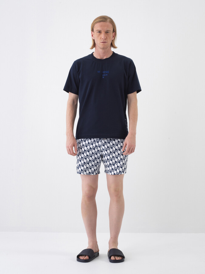 Navy Blue Regular Fit Cotton T-Shirt - 2