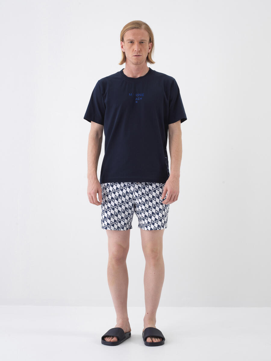 Navy Blue Regular Fit Cotton T-Shirt - 2