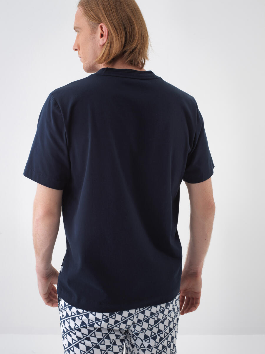 Navy Blue Regular Fit Cotton T-Shirt - 4