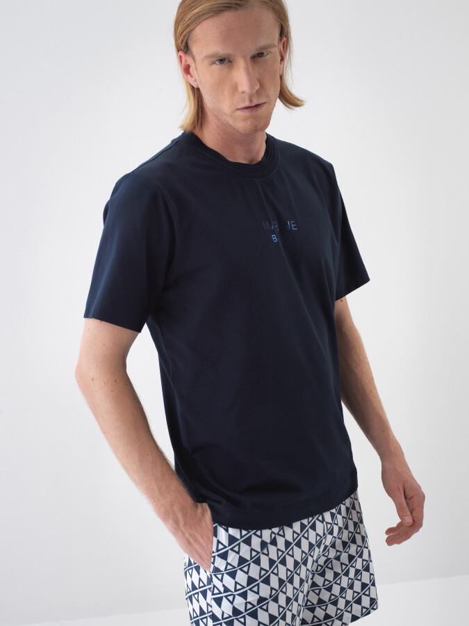 Navy Blue Regular Fit Cotton T-Shirt