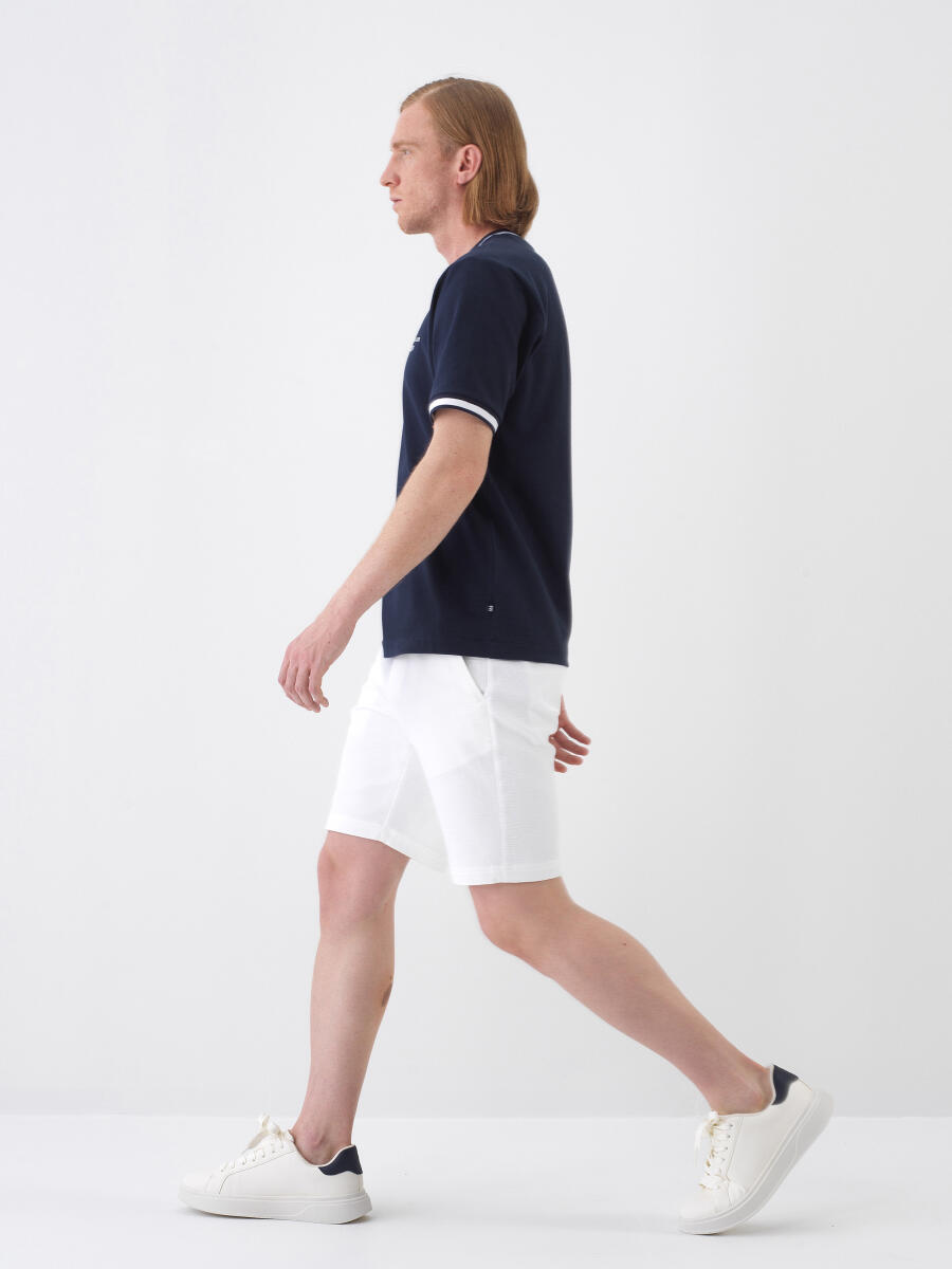 Navy Blue Regular Fit Cotton T-Shirt - 3