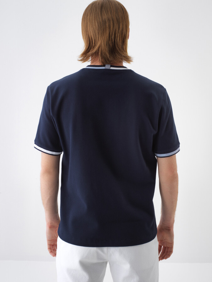 Navy Blue Regular Fit Cotton T-Shirt - 5