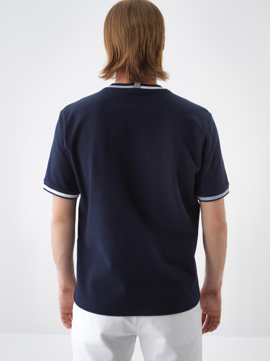 Navy Blue Regular Fit Cotton T-Shirt - 5