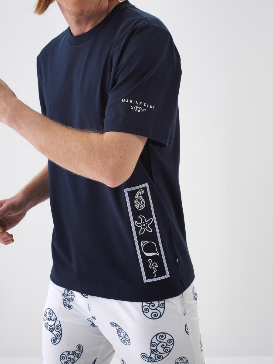 Navy Blue Regular Fit Cotton T-Shirt - 1