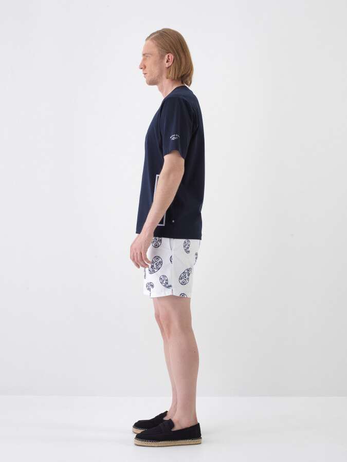 Navy Blue Regular Fit Cotton T-Shirt - 3