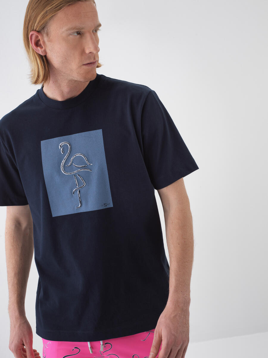 Navy Blue Regular Fit Cotton T-Shirt - 1