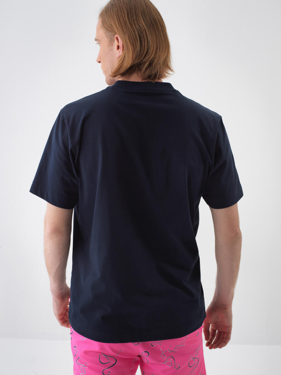 Navy Blue Regular Fit Cotton T-Shirt - 4