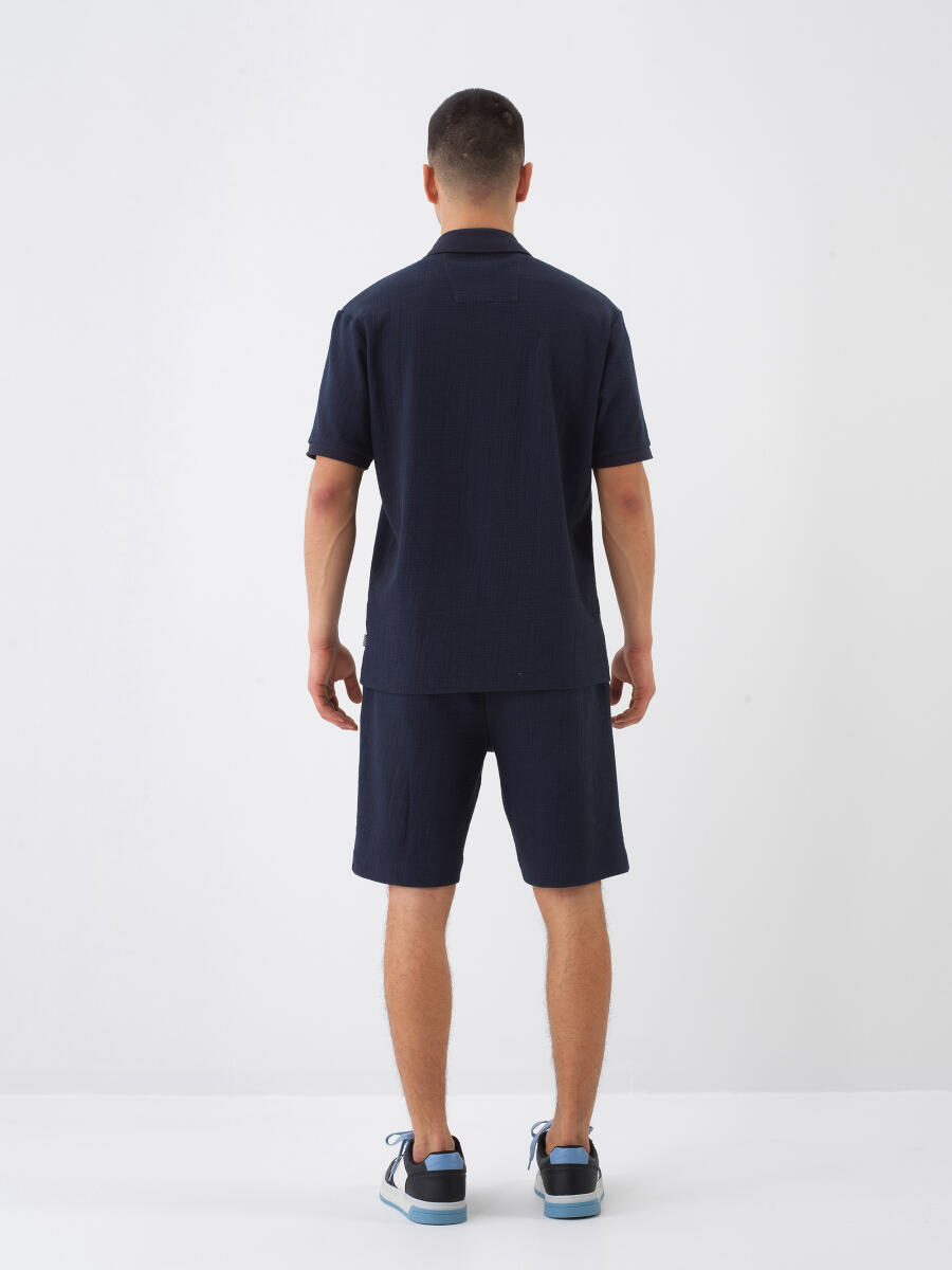 Navy Blue Regular Fit Cotton T-Shirt - 5