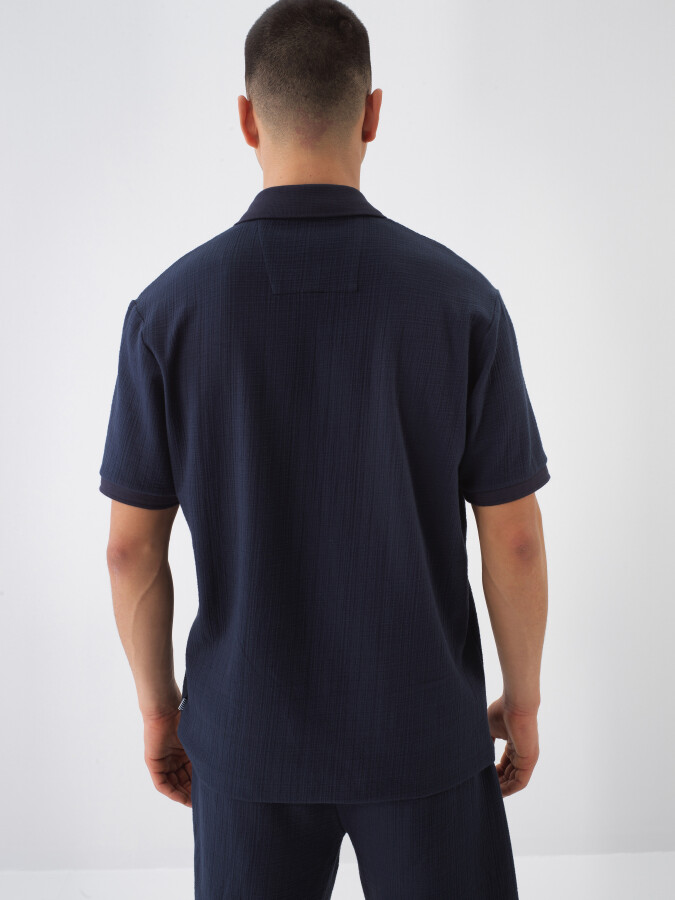 Navy Blue Regular Fit Cotton T-Shirt - 4