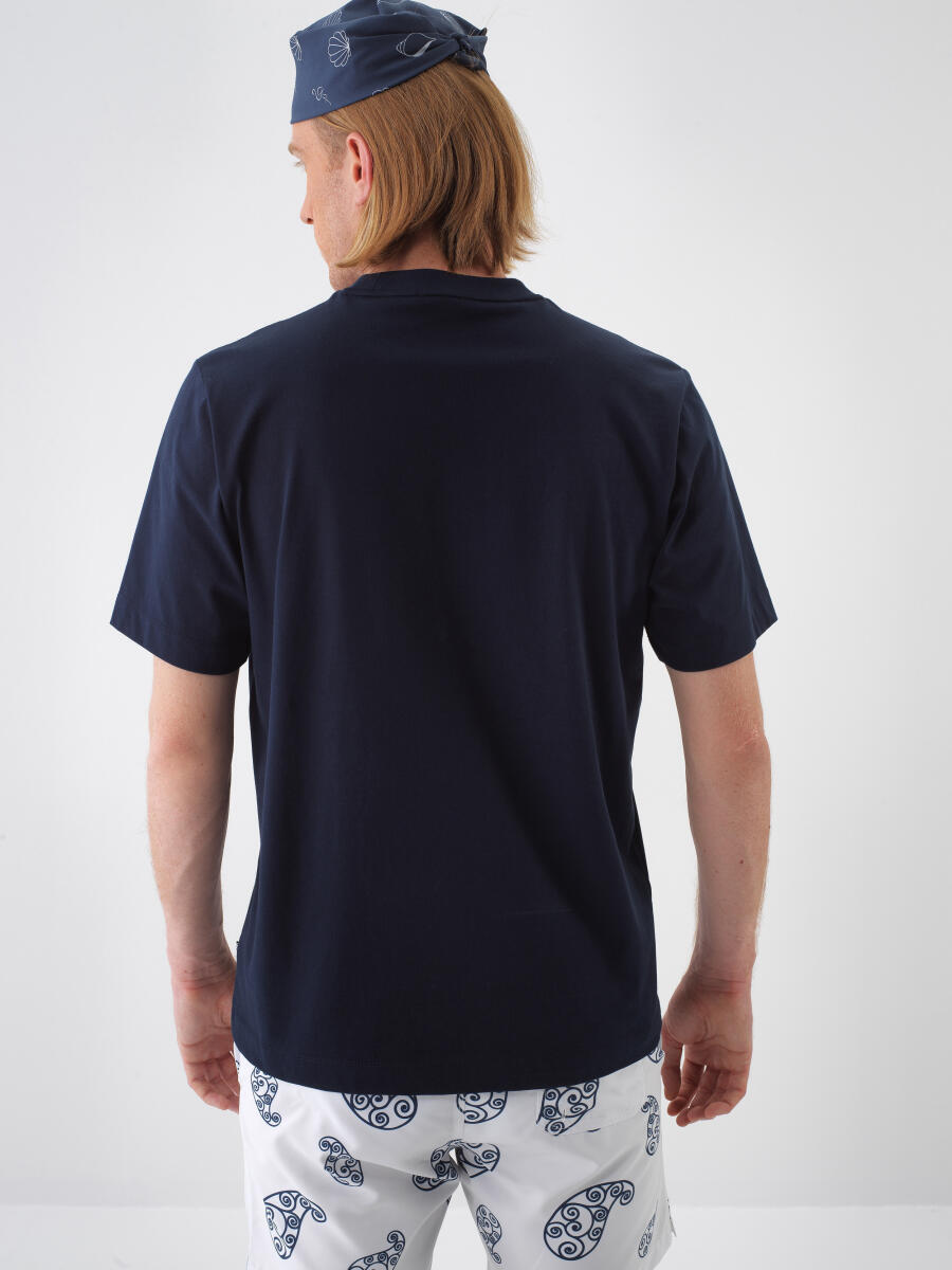 Navy Blue Regular Fit Cotton T-Shirt - 4