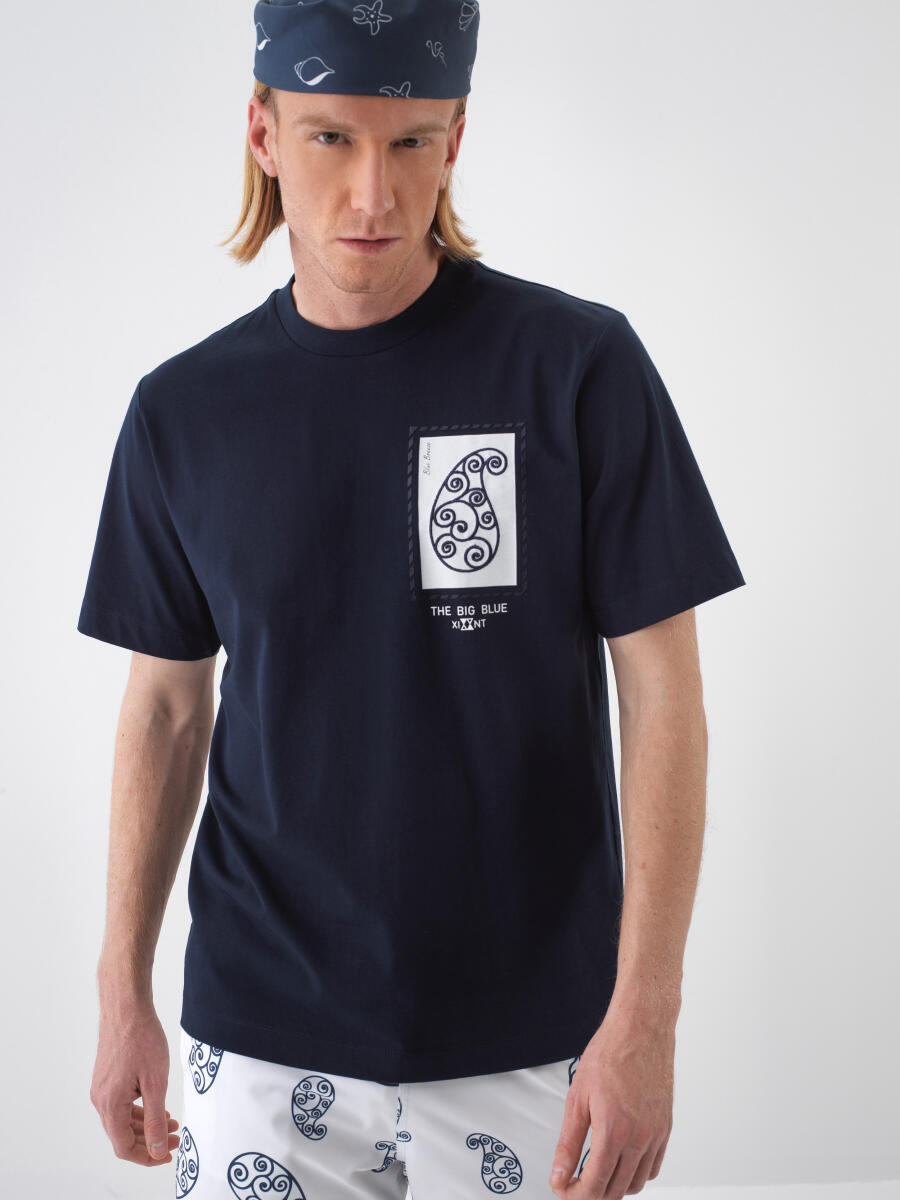 Navy Blue Regular Fit Cotton T-Shirt - 1