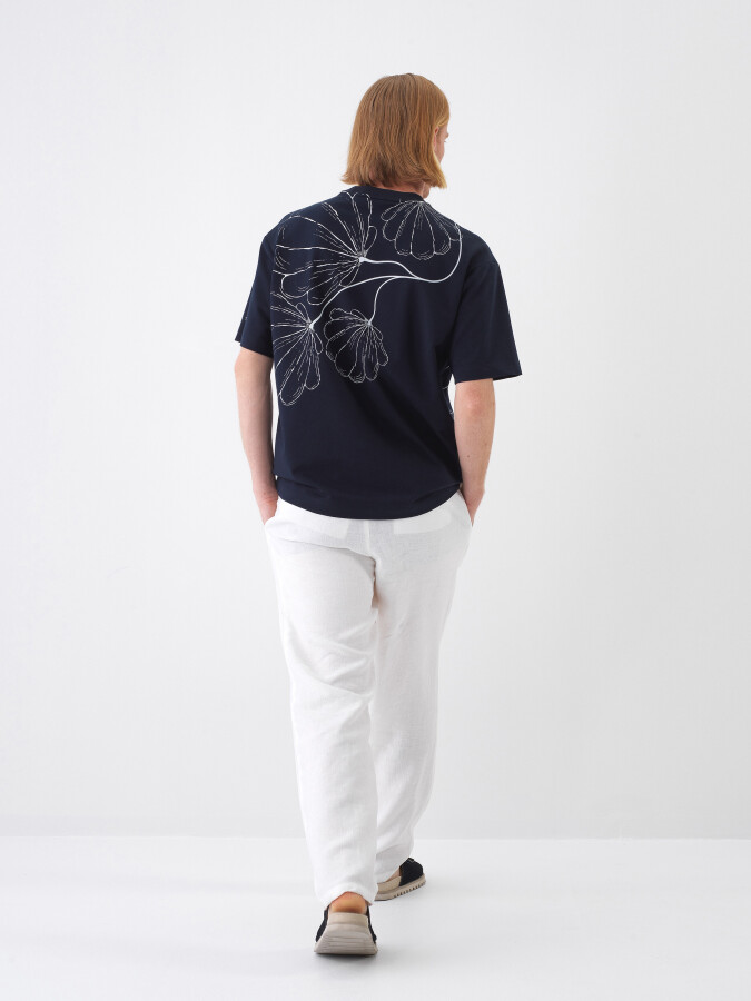 Navy Blue Regular Fit Cotton T-Shirt - 5