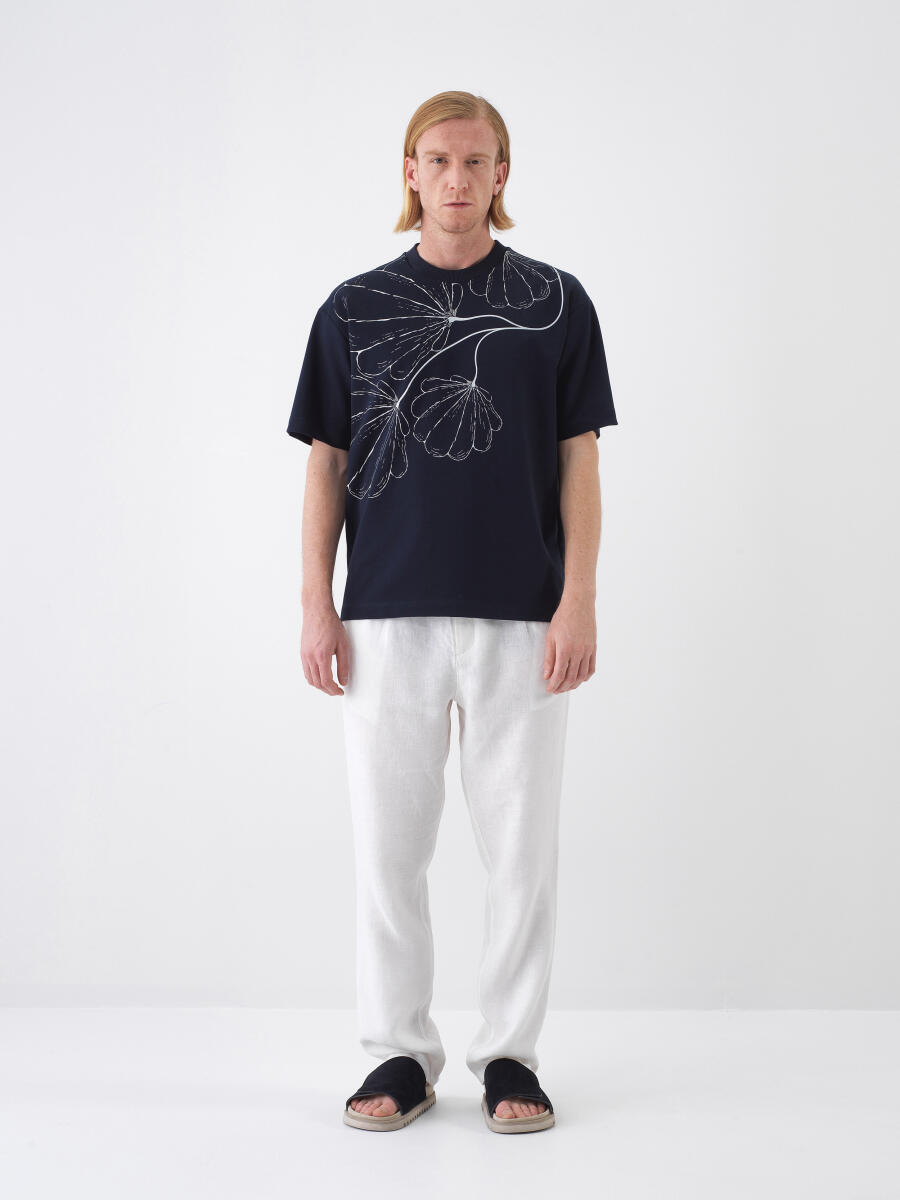 Navy Blue Regular Fit Cotton T-Shirt - 2